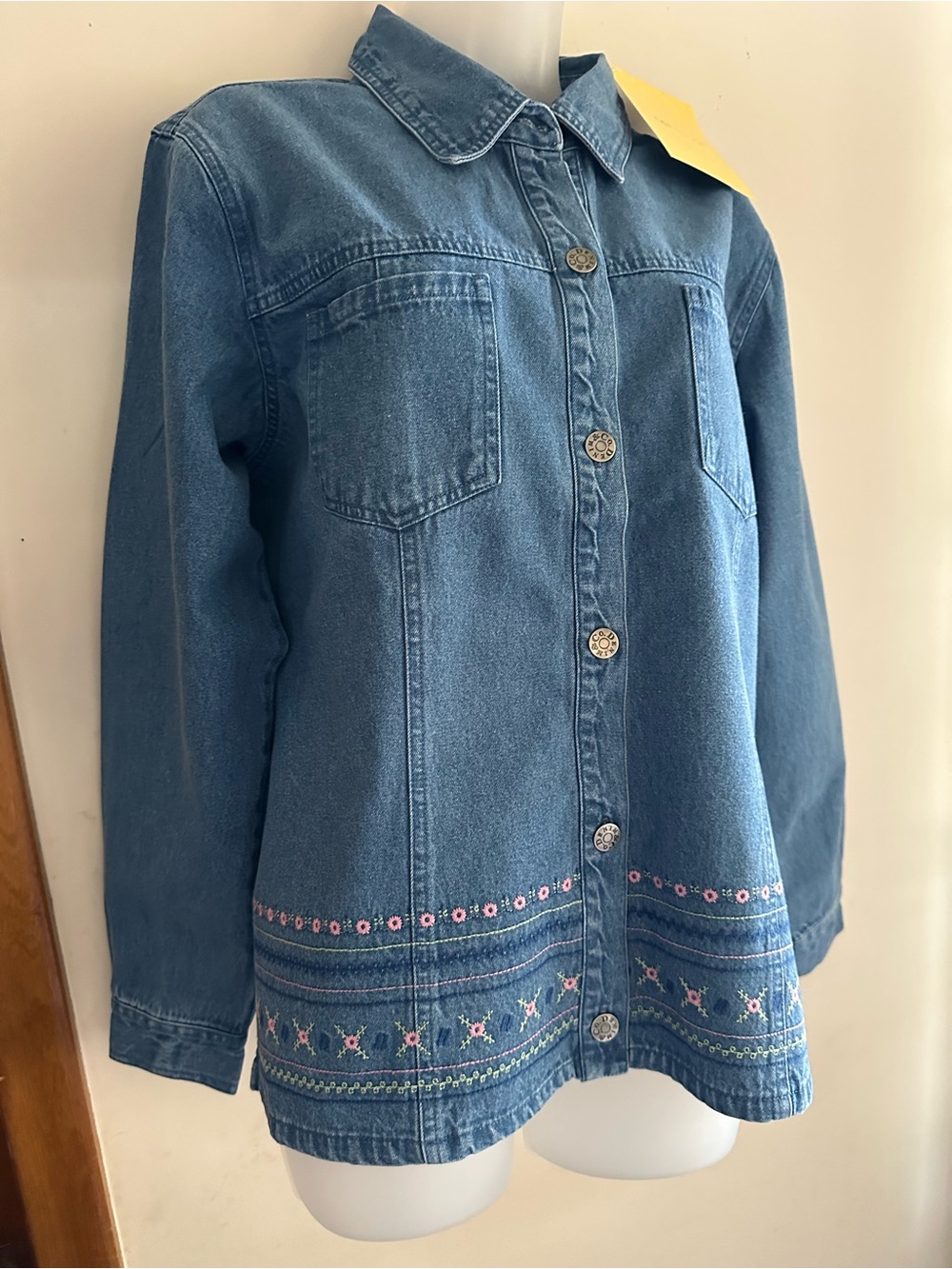 Denim & Co NWT Embroidered Denim Jacket Skirt Set L 100% Cotton